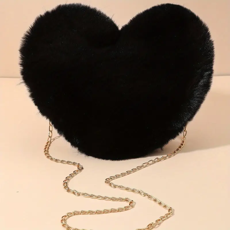 Fashion Plush Heart Shaped Chain Crossbody Bag Casual - Temu Canada